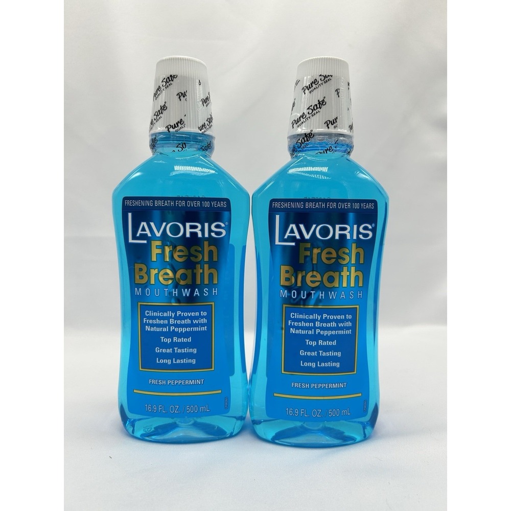 Lavoris Fresh Breath Mouthwash Peppermint 16.9 FL. OZ. Sealed, 2 Bottles
